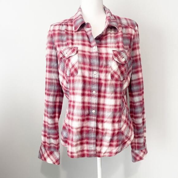 Lucky Brand red plaid casual button down top size large - Picture 1 of 7